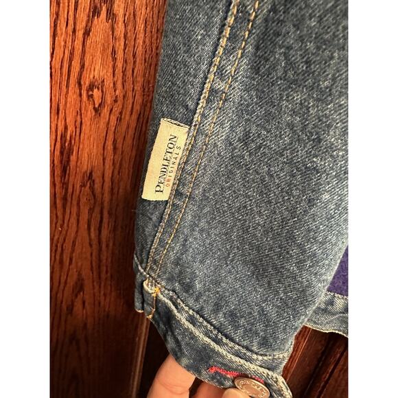 Pendleton Denim Vest XL Wool Blanket Back Southwestern Vintage 90s Western - Picture 7 of 11
